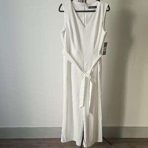 Andrew Marc White Sleeveless Wrap Jumpsuit
